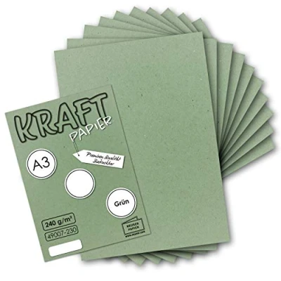 Image of Gustav Neuser Vintage Kraft Paper DIN A3 29.7 x 42 cm 240 g/m² Natural Green Recycled Card 100% Eco Friendly (Pack of 25)