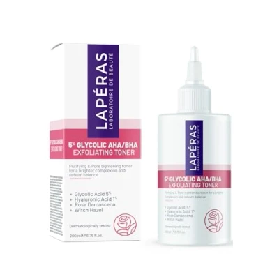 Image of Lapéras 5% Glycolic Acid Salicylic Aha Bha Exfoliating Witch Hazel Toner, Pore Tightening Anti Blemish Cruelty Free Vegan, 200 ml