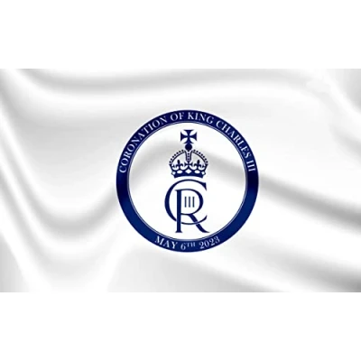 Image of 5x3FT White Flag New King Charles III Cypher British Monarch Sovereign Coronation Celebration Britain Garden Street Pub Outdoor Decorations