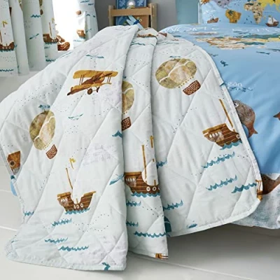 Image of Happy Linen Company Girls Boys Kids World Explorer Blue Quilted Throwover