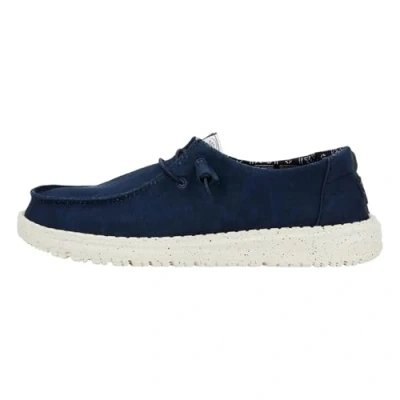 Image of HEYDUDE Women&#039;s Wendy Canvas Casual Slip On Flat Shoes Moccasin Style Style, Navy, 6 UK
