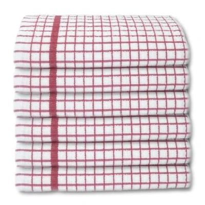 Image of A &amp; B TRADERS 100% Cotton Terry Towelling Tea Towels Pack of 6 Kitchen Hand Dish Cloth Super Absorbent Soft Touch (Red)