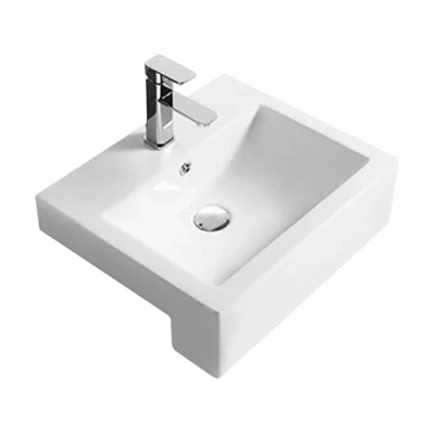 Image of Balterley 530mm Countertop Vessel Bathroom Sink, Semi Recessed Ceramic Square Bowl Wash Basin Sink with Overflow, 1 Tap Hole, Sinks for Cloakroom 530 x 440 168mm (White)
