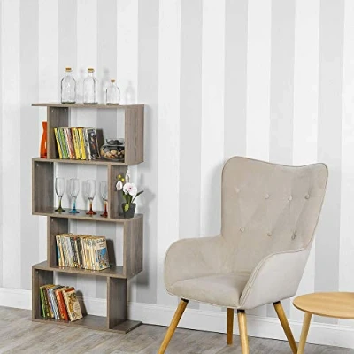 Image of URBNLIVING Wooden S Shaped Display Bookcase Storage Divider Unit (Grey Oak, 4 Tier)