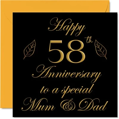 Image of Special 58th Anniversary Card for Dad Mum Parents &amp; Happy 58 Wedding Cards from Son Daughter Family, 145mm x Greeting Fifty Eighth Anniversaries