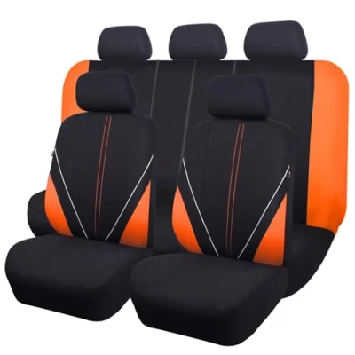 Image of Flying Banner Universal Breathable Mesh Cloth Car Seat Covers Full Set Airbag Compatible Cushions Protector (Black and Orange)