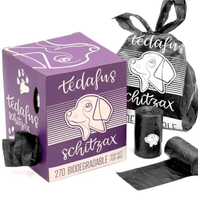 Image of TEDAFUS Dog Poo Bags Eco Biodegradable Poop Thick Dispenser Refill Rolls with Tie Handles Strong 100% Leak Proof Unscented Sacks (Black, 1 Box 270)