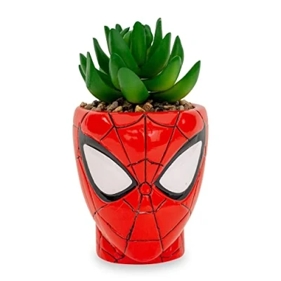 Image of Marvel Comics Spider Man 3 Inch Ceramic Mini Planter With Artificial Succulent