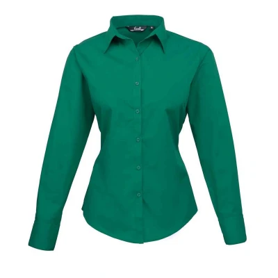 Image of Premier Womens/Ladies Long Sleeved Shirt (Emerald) Size 24 UK