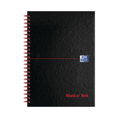 Image of Oxford Black n&#039; Red A5 Glossy Hardback Wirebound Notebook Ruled with A Z Index 140 Page, 5 Notebooks
