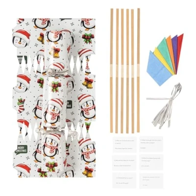 Image of evelay Make Your Own Christmas Cracker Kit Crackers Hats Snaps Jokes Rose Party Favours 12 Pieces (Silver Snowman)