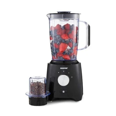 Image of Geepas Electric Blender Smoothie Maker, Food Jug 600W Stainless Steel Blades, 2 Speed Control with Pulse &amp; Turbo Functions, 1.8L Large Jar 0.3L Coffee Grinder Jar, Maker Black
