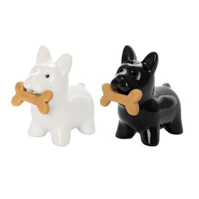 Image of Fisura Original Salt and Pepper Shaker. Set for The Table. of Ceramic shakers. (Dog, white black)