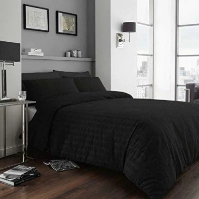 Image of [hachette] SEERSUCKER DUVET COVER BEDDING BED SET WITH PILLOWCASES (Black, Double)