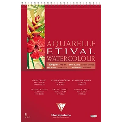 Image of Clairefontaine Ref 96386C Etival Classic Grained Wirebound Watercolour Painting &amp; Drawing Pad (10 Sheets of Paper) A2 (59.4 x 42cm) 200gsm Cellulose Art Paper