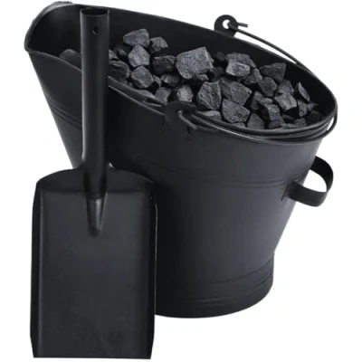 Image of Fireplace Waterloo Style Black Coal Scuttle Bucket Hod with Metal Shovel (Waterloo &amp; Shovel)