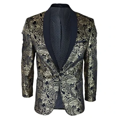 Image of Mens Velvet Paisley Floral Blazer Black Gold Silver Tuxedo Jacket Dinner Suit Tux 48