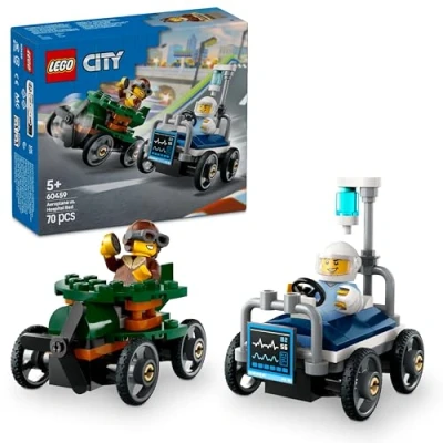 Image of LEGO City Airplane vs. Hospital Bed Race Car Pack Toy Soapbox Toys for 5+ Year Old Boys &amp; Girls Fun Gifts Birthdays Holidays Building Set Includes 2 Minifigures 60459