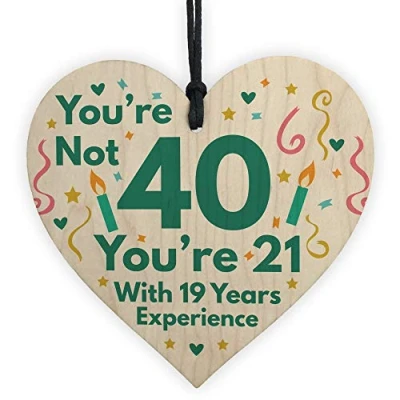 Image of RED OCEAN Funny Birthday Gifts For Women Novelty 40th Gift Men Wooden Heart Sign Card
