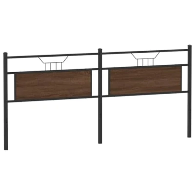 Image of vidaXL Headboard Bed Brown Oak Engineered Wood and Steel 206x3x91.5cm Stable Metal Legs Excellent Back Support