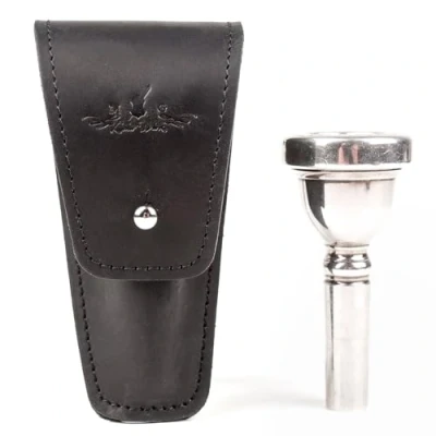 Image of Trombone/Euphonium Mouthpiece Holder. Genuine Leather Single Pouch protection bag case. Trombone &amp; Euphonium accessories (Black)