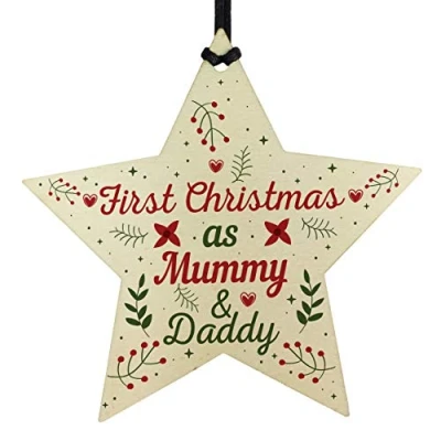 Image of RED OCEAN First Christmas As Mummy Daddy Wooden Star Tree Bauble Decoration New Baby Gifts