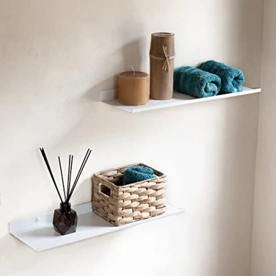 Image of MILUKA Set 2 Floating Shelves White Metal for Wall Shelf Picture Ledge, Photo Shelf, Bedroom Shelves, Kitchen Storage in Home Decor (2,White), 50 x 15 3 cm
