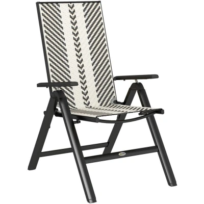 Image of Outsunny Outdoor Rattan Folding Chair with 5 Position Adjustable Backrest, Wicker Garden Dining Wide Armrest, for Patio, Terrace, Balcony, Black
