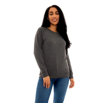 Image of Style It Up *Womens Raglan Plain Crew Neck Sweatshirt Pullover Sweater Long Sleeve Jumper Top (Grey, S)