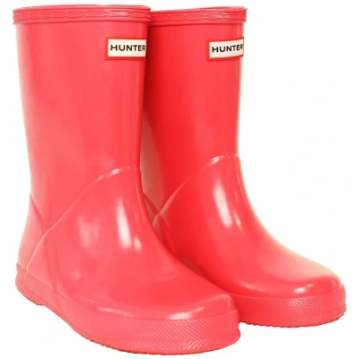 Image of Hunter Childrens Unisex Gloss Kids Pink Wellington Boots Size UK 6 Infant