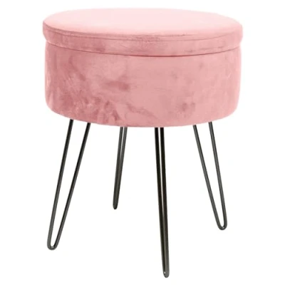 Image of Harbour Housewares 1x Pink/Black H45 x D36cm Round Velvet Storage Footstool Living Room Dressing Table Ottoman Pouffe Chair Seat
