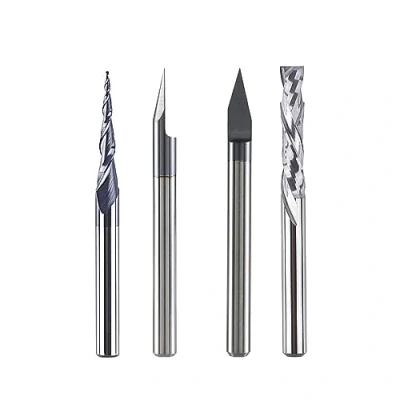 Image of SpeTool Set of 4 1/8 Inch (3.175 mm) Shank Solid Carbide CNC Milling Cutter Wood V Groove for Router End Mill Engraving