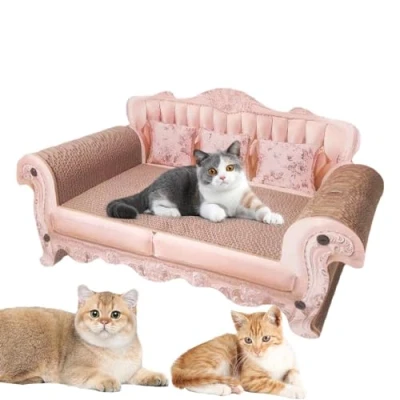 Image of LearnLyrics Cardboard Cat Scratcher Pink Scratcher, Indoor Bed Scratching Lounge, Board Toy for Scratching, Napping, and Playing