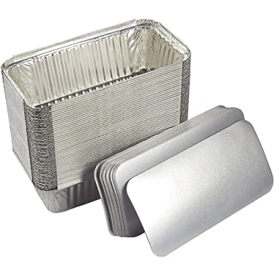 Image of 30pcs Rectangular Aluminium Containers No.6A Food Pan with Lid Tin Foil Container Paper Lids Meal Prep Tray for Baking, Freezing, Roasting (660ml)