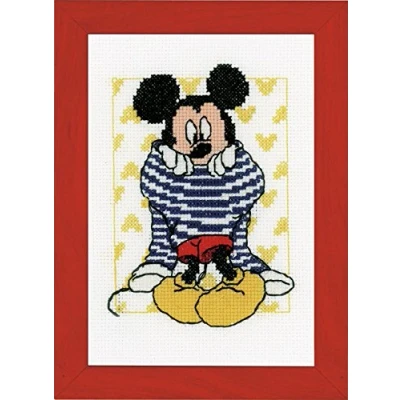 Image of Vervaco Counted Cross Stitch Kit: Mickey Getting Dressed, Cotton, Multi Colour, 18 x 1 24 cm