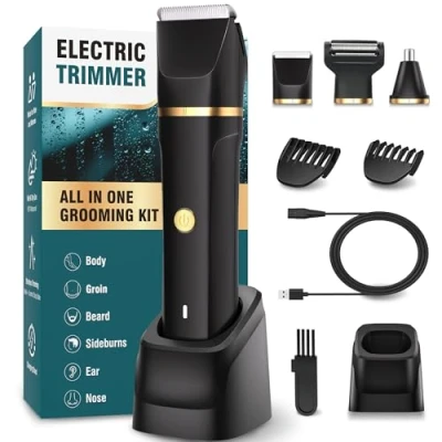 Image of Body Trimmer Men,3 in 1 Hair Men Rechargeable,Pubic for Wet and Dry,Ball IPX7 Waterproof,Body Shavers with 3 Combs,Painless Nose