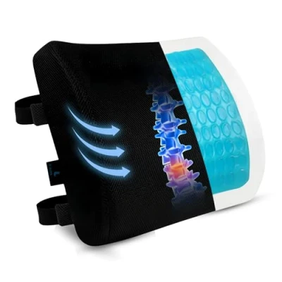 Image of Famjoy Gel Memory Foam Lumbar Support &amp; Back Cushion Pain Relief for Sciatica, Posture Support, Office Chair, Car Seat Wheelchair Use