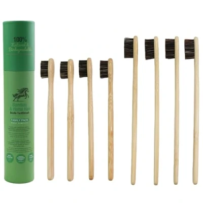 Image of Gaia Guy Natural Bristle Bamboo Toothbrush Family Pack (NO Nylon Horsehair ONLY) Totally Compostable &amp; Biodegradable Horse Hair and Toothbrushes Zero Waste 4 Kids Adults