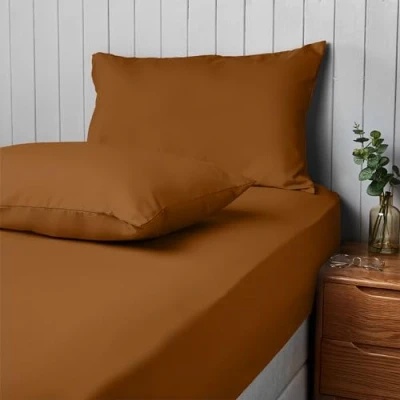 Image of Silentnight Supersoft 3 Piece Bed Set Stylish Modern Fitted Sheet and Pillowcase Pair Cosy &amp; Comfortable Delicate Touch Bedding Luxurious Easy Care Microfibre, Double, Terracotta Orange