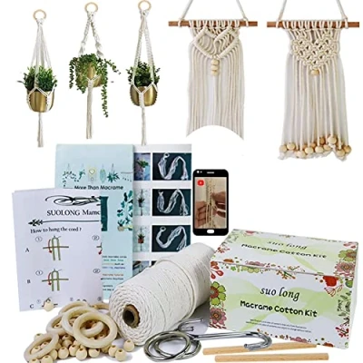 Image of Beginners Macrame Kit for Adults,Featuring 3mm Cord,Wooden Beads,Rings,Instruction Book.All Accessories You Need to Make Plant Hanger,Macrame Wall Hanging Adults Craft