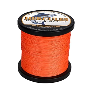 Image of HERCULES Braided Fishing Line 12 Strands, 100 2000m 109 2196 Yards Braid Fish Line, 10lbs 420lbs Test PE Lines for Saltwater Freshwater Orange, 10lbs, 500m