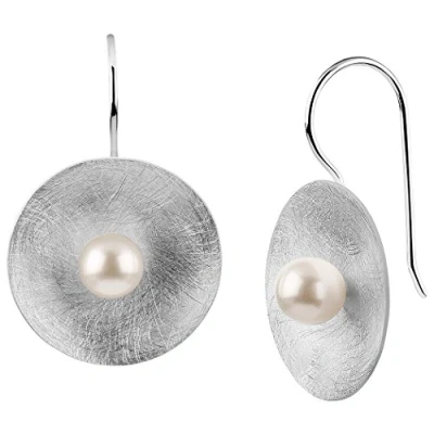 Image of Nenalina Ladies Earrings with 6mm Shell Core Pearl and Brushed Surface, 925 Sterling Silver, 722164 346
