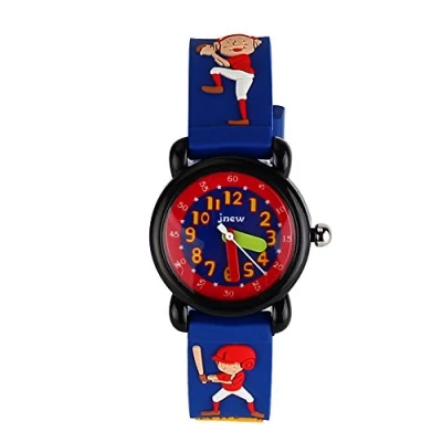 Image of ele ELEOPTION Children&#039;s Watch Waterproof 3D Cute Cartoon Design Round Dial Silicone Rubber Jelly Color Band Quartz Wristwatch for Little Xmas Girls Boy Kids Children (Baseball Boy, Blue)