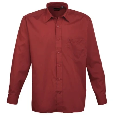 Image of Premier Womens/Ladies Poplin Long Sleeve Blouse / Plain Work Shirt (12) (Burgundy)