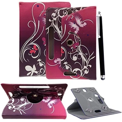 Image of Universal 360 Rotational Colourful Various PU Leather Stand Case Cover Fits All 7&quot; Inch Android Tablets tab devices + Free Stylus Pen (BUTTERFLY PURPLE)