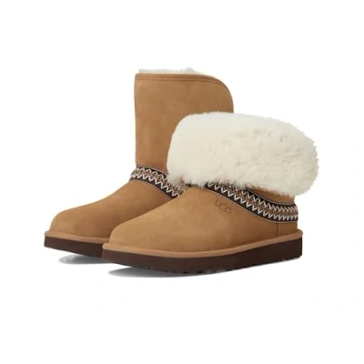 Image of UGG Girls Classic Short Crescent Fashion Boot, Chestnut, 3 UK