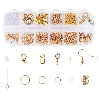 Image of Jewelry Making Supplies Kit, Findings Starter Repair Accessories with Open Jump Ring Lobster Clasp for DIY and Necklace, Bracelet, Earrings (Gold)