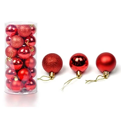 Image of 24 Pcs Christmas Baubles Tree Plain Glitter XMAS Ornament Ball Decoration 8cm Red