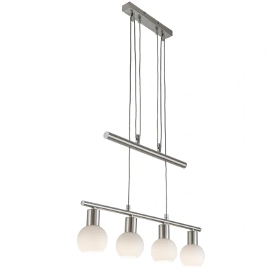 Image of Loxy Bar Pendant Ceiling Light Nickel Matt Opal Glass Shade 4x E14 3000K