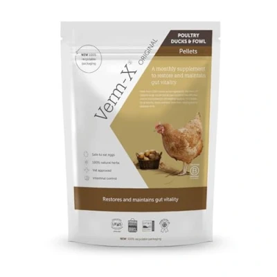 Image of Verm X all Natural Pellets for Poultry. Supports Intestinal Hygiene. Vet Approved. UFAS Assured. Restores and Maintains Gut Vitality. Wormwood Free Recipe.